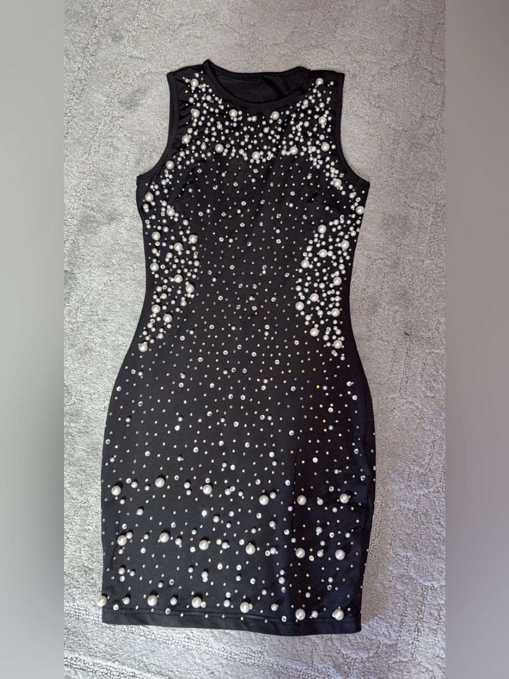 Black Pearl-Embellished Sleeveless Bodycon Dress